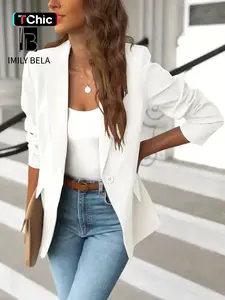 Women's Solid Button Lapel Collar Blazer, Elegant Business Suits Outerwear for Work Office Business, Minimalist Ladies Spring & Fall Clothes, Womenswear, Solid Color Blazer