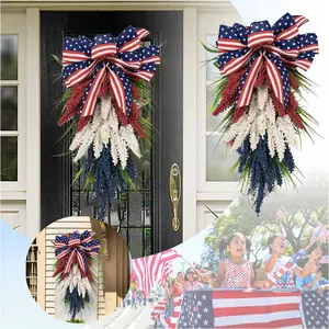 New Cross-Border Decorative Flower Wreath, Red, White, And Blue Wheat Ears, Wall Decorated Flower Wreath Hanging In Front Of The Courtyard Door