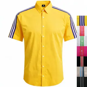 Men’s Velocity Stripe Short‑Sleeve Button‑Up Shirt, Sleek Tailored Design with Contrast Grosgrain Trim, Perfect for Smart‑Casual or Evening Wear