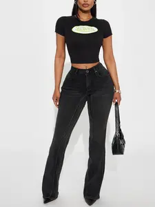 Giving Off Vibes Stretch Flare Jeans - Black Wash