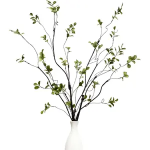 3 count 38.8" Faux Greenery  Stems and Branches for Tall Vase,Artificial Tree Branches and Twigs for Decoration (Green Leaves & Brown Stem)