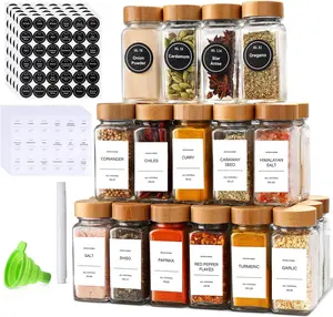 Spice Jars with Label 24Pcs,Seasoning Containers,Glass Spice Jars with Bamboo Lids,Kitchen Essentials,Spices Container Set,Kitchen Set,Seasoning Organizer,Spice Rack Organizer for Cabinet
