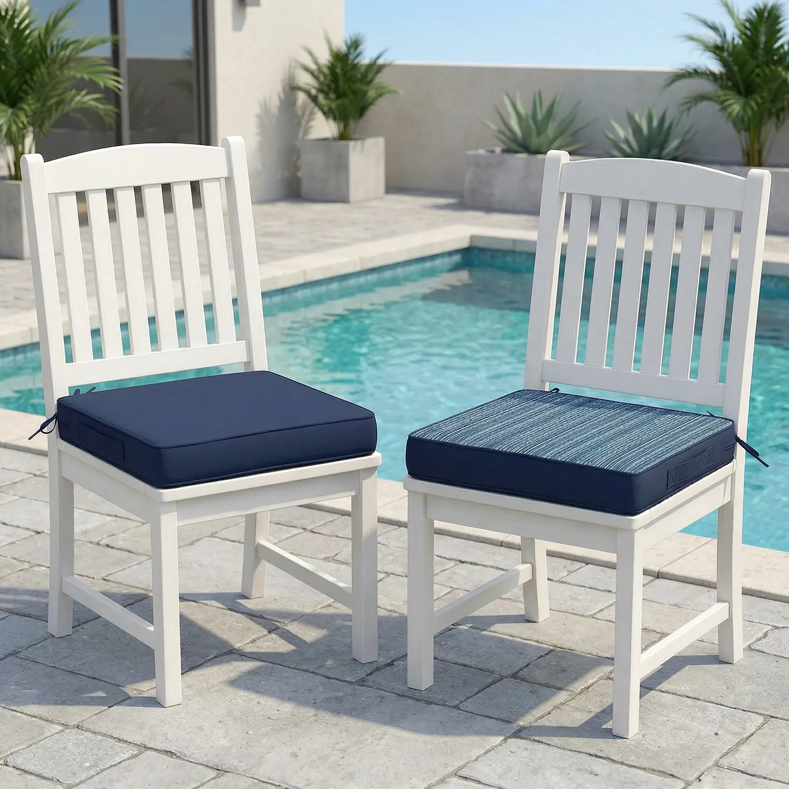 InCustom 2 Pack Outdoor Chair Cushions,Waterproof,Fade Resistant,Square Patio Seat Pads with Ties Hidden Zipper,Garden Sofa Replacement Cushion