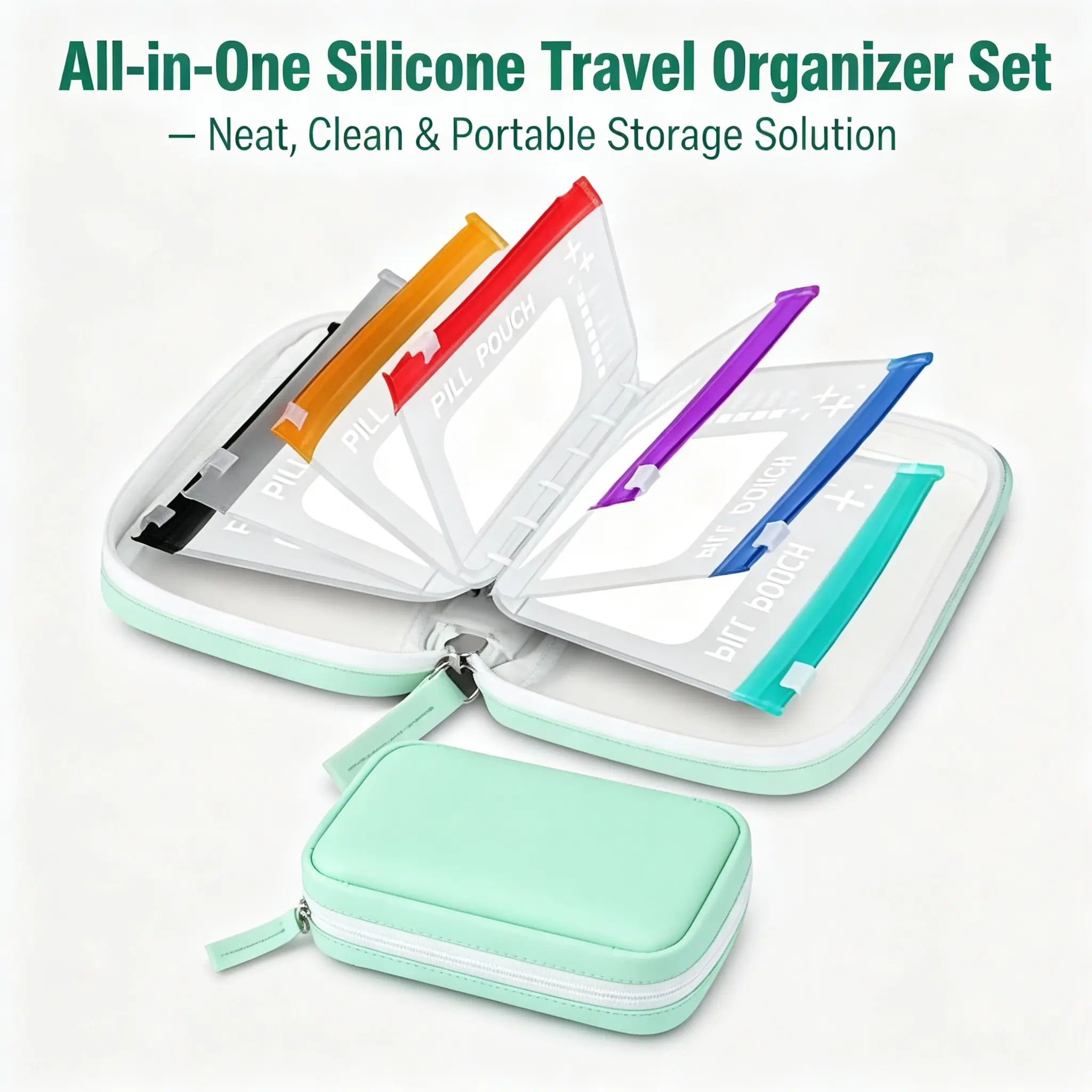 Travel Silicone Storage Bag Set, Food-Grade Leakproof Cosmetic & Daily Essentials Organizer, Waterproof Reusable Pouch for Makeup, Pills, Jewelry & Accessories