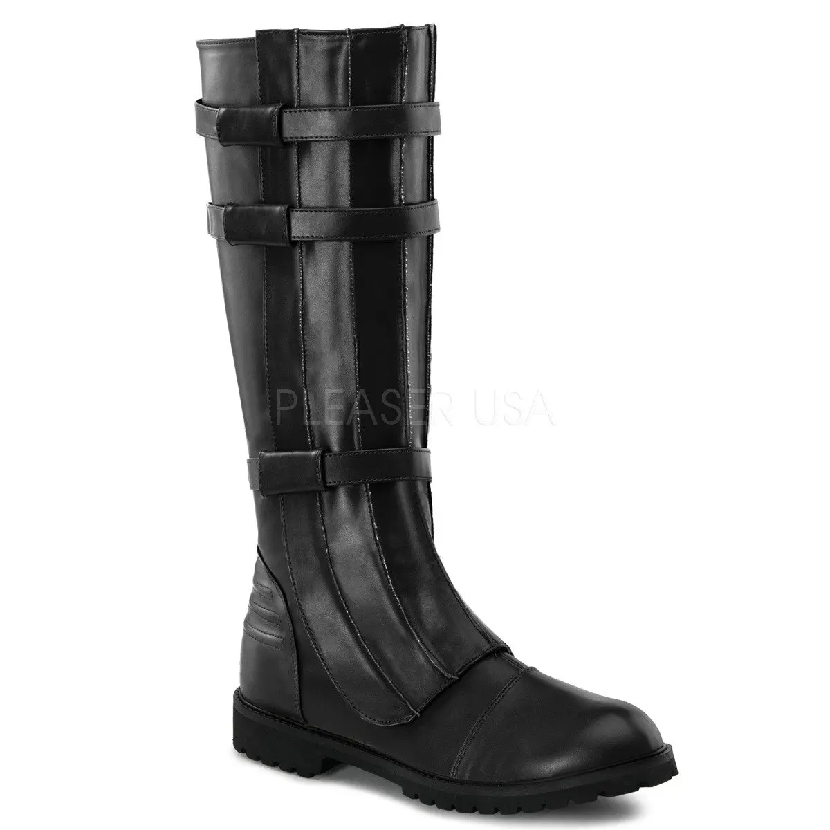 Men's Black Knee-High Boots - Walker-130 Style, Durable PU Upper Footwear, Halloween Cosplay Ready Statement Shoes for Super Hero Events, Size L (Mns 12-13)