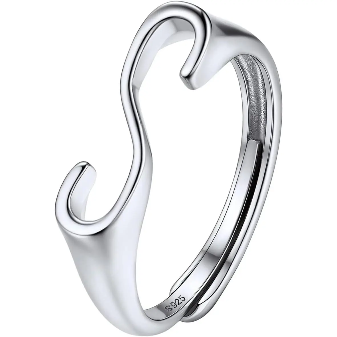 Women's S925 Stamped Sterling Silver Adjustable Stackable Rings - 5.5mm Wide A-Z Initial Band, Fashion Chic Sideways Statement Ring, Size 6-12, Gift Box, Black Velvet Pouch, Jewelry Cleaning Cloth