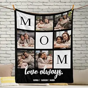 Eyesoul Mothers Day Birthday Gifts for Mom, Personalized Blanket with Photos to My Mom Gift from Daughter Son, Custom Blanket with Pictures Text, Birthday for Wife Grandma Women
