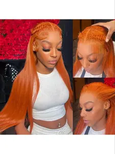 Ginger Wig Human Hair Silky 5x5 Straight Texture, Ginger Lace Front Wigs, HD Transparent Lace Frontal, 350 Colored Human Hair, High Density 180% Density, Glueless HD Wigs