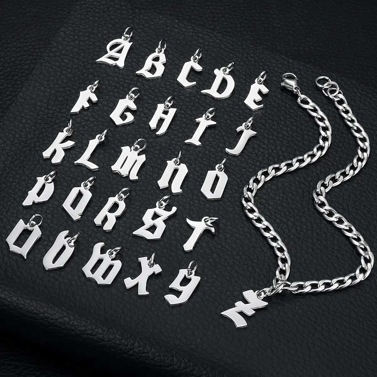 Unisex A-Z Initial Letter Link Bracelet in Stainless Steel, Simple Trendy Cuban Chain for Hip-Hop Fashion and Party Jewelry, Alphabet, Initial Letters, V, Daily, Male, Chain Jewelry Bracelets & Bangles