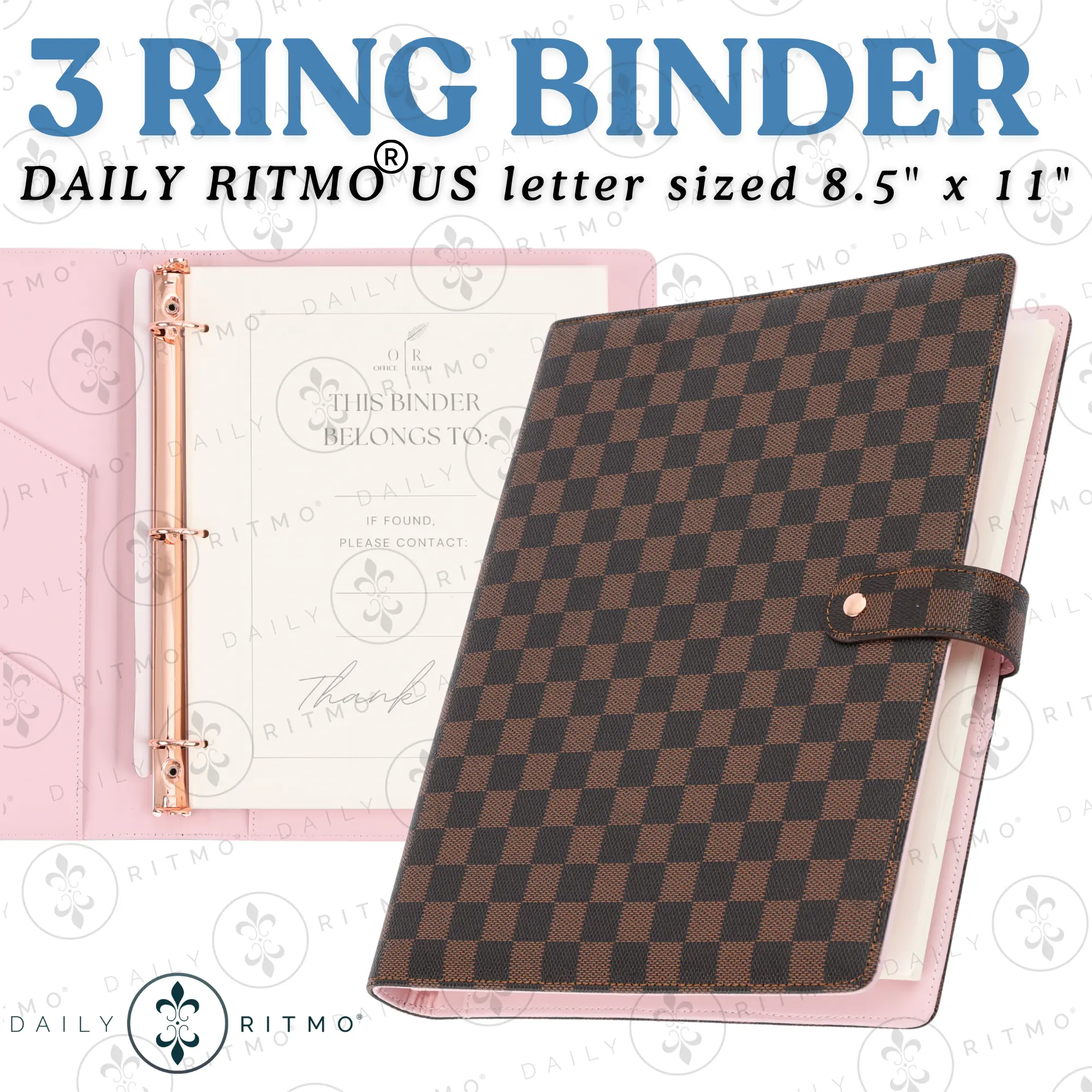DAILY RITMO 3 Ring Checkered Binder Letter - PU Leather 1 inch with 8.5 x 11 Inch Loose Leaf Note Paper DAILY RITMO 3 Ring Checkered Binder Letter - PU Leather 1 inch with 8.5 x 11 Inch Loose Leaf Note Paper