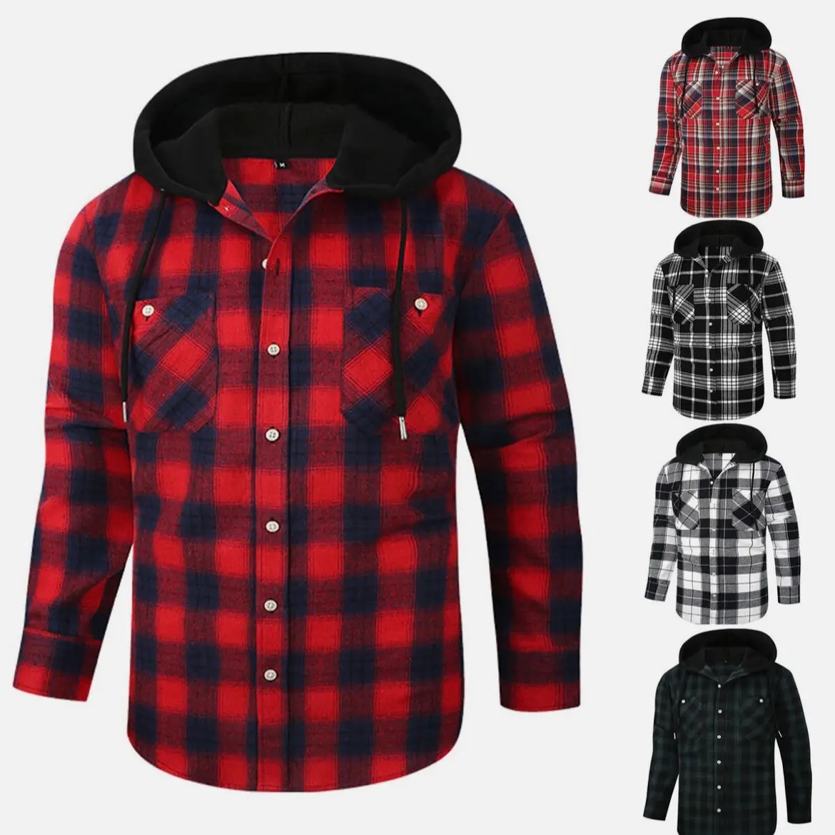 Men's Casual Hooded Wooden Flannel Plaid Sweater - Sweaters, Menswear