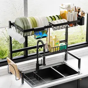 Dish Drying Rack - Expandable Height and Length - 2 Tier Large Dish Rack Organiser Metal racks