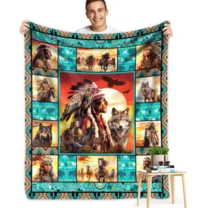 Native American Indian Blankets American Indian Flannel Blanket Southwest Throw Blanket Super Soft Cozy Plush Native American Cacique Blankets for Couch Bed Travelling Camping Gift 40"x60", Cozy All-Season Blanket Christmas New Year Gift