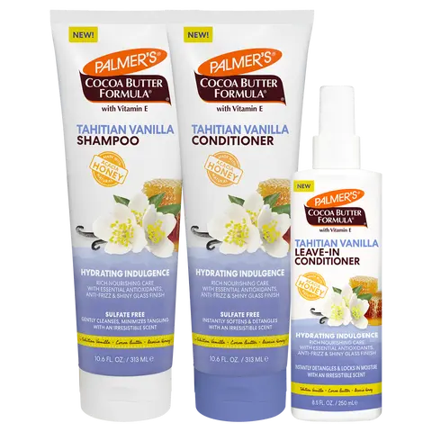 Palmer's Cocoa Butter Formula Tahitian Vanilla Daily Hair Care Bundle with Shampoo, Conditioner and Leave-In Conditioner for Hydrated & Healthy-Looking Hair