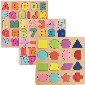 Wooden Alphabet & Number Puzzles for Toddlers 3-Pack Montessori Shape Learning Toys for Kids 3-5 Years Educational Toddler Games for Boys & Girls