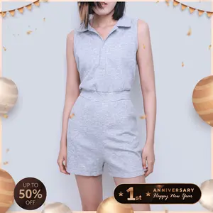 Pwest Women's Stretch Sleeveless Short Pocket KNIT Polo Romper