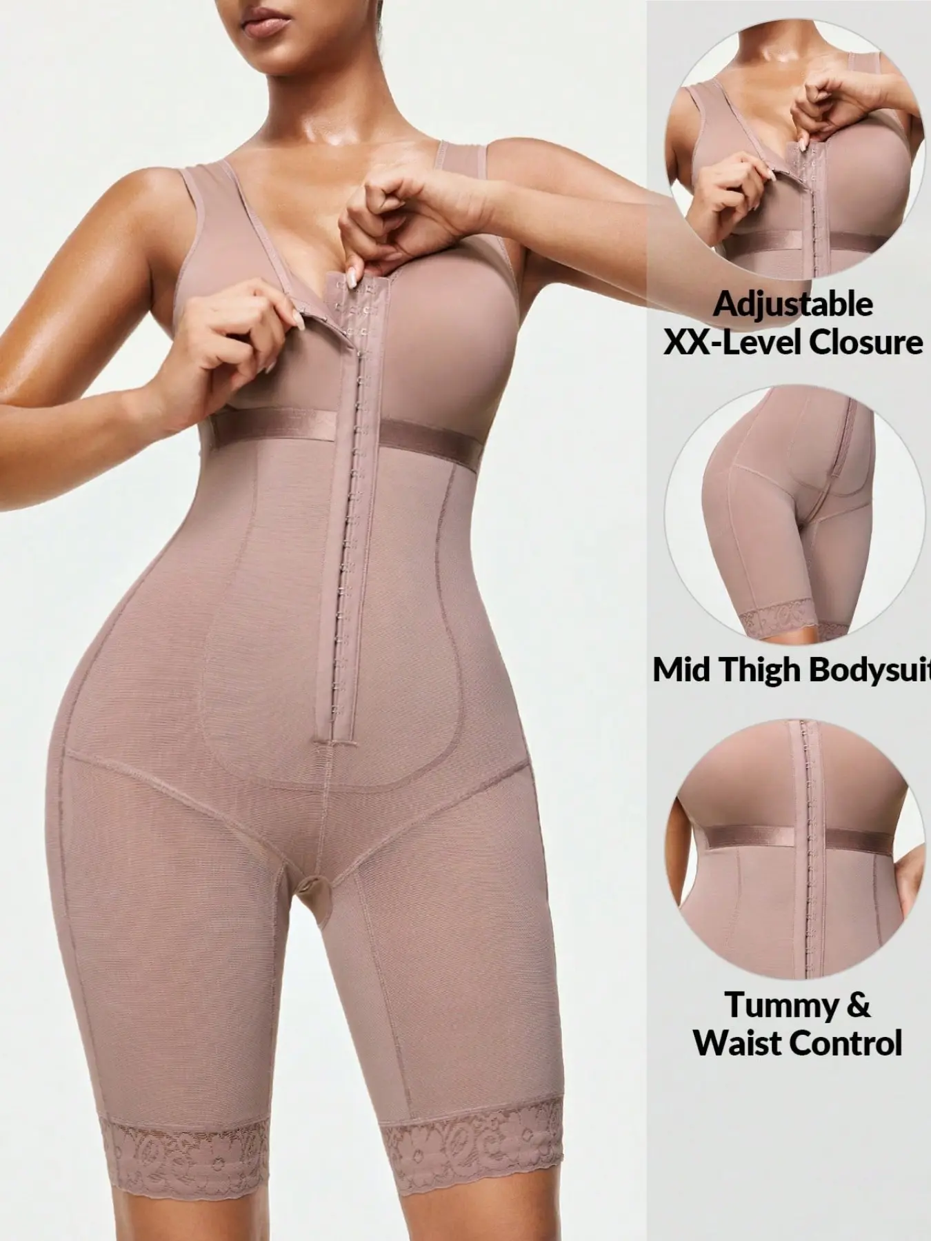 1 Count Women's Lace Full Body Shaper with U-Shaped Stitching Design, Colombian Shapewear, Fajas, Multi Row Hook Eye Closure Tummy Control Butt Lifting Bodysuit, Anti Slip Breathable Jumpsuit, Ideal for Daily & Formal Occasions & Homewear