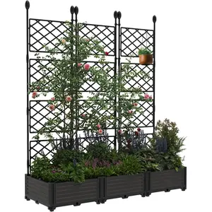 Garvee Plant Boxes with Grid, Climbing Plant Raised Bed, Made of Durable PP, Ideal for Gardens and Terraces, Set of 3 Pieces for Versatile Planting Solutions