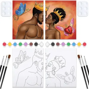Couples Painting Kit Date Night  and  Sip and  Kit for Adults Pre Drawn Canvas for Painting for Adult Pre Stretched Canvas Art Set Christmas Valentine's Day 2 Pack 8"x10"