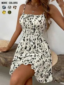Women's Fashion Floral Print Mini Dress with Adjustable Thin Straps, Stylish Summer for Casual Events, Casual Elegant Dress, Casual Wear, Womenswear