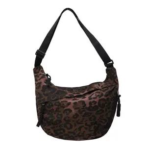Leopard Purse for Women Crescent Crossbody Bags Nylon Luna Moon Dumpling Bag Leopard Print Crossbody Hobo Wallet