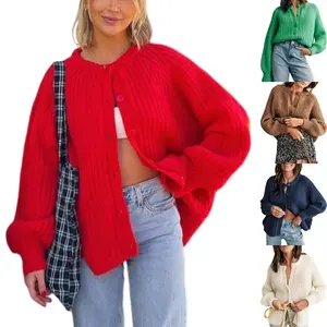 JovenPara Women's Casual Long Sleeve Crewneck Button Down Cardigan Sweater Knit Outwear