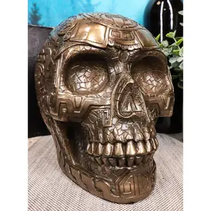 Bronze Aztec Skull Nahuatl Codices Anthropology Figurine 8"L Collectible