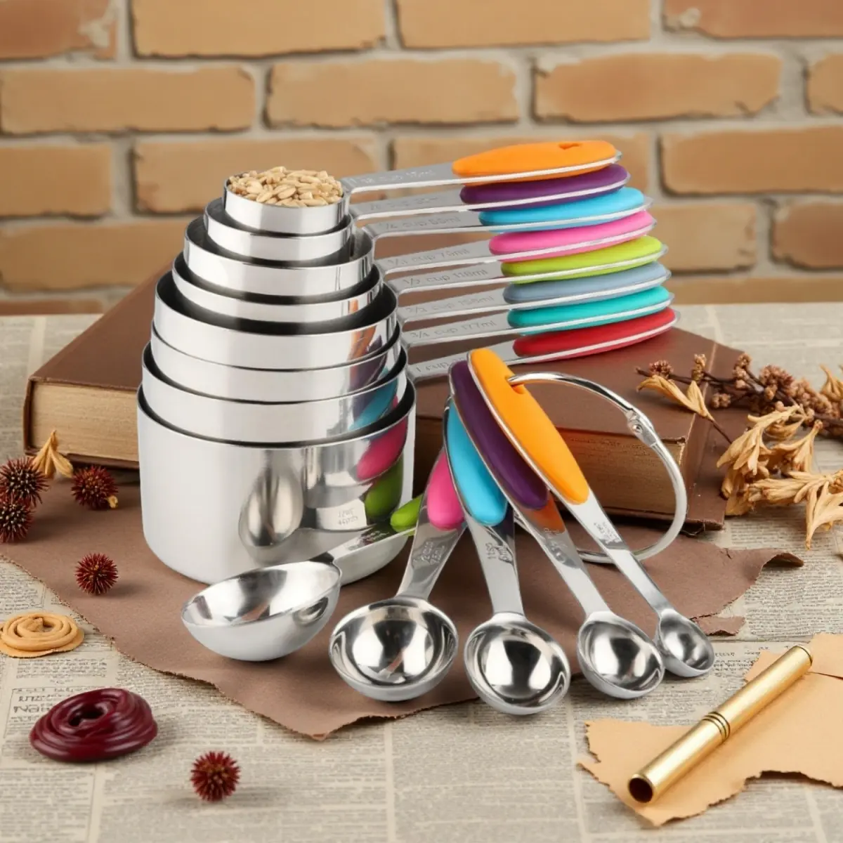 13-Piece Multi-Size Colorful Measuring Cup and Stainless Steel Measuring Spoons Set - Versatile Kitchen Utensils for Dry & Wet Ingredients, Baking Kitchen Tasks, Dad Gift Idea