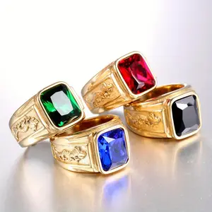 Men's Stainless Steel Ring - Hip Hop Punk Alternative Style, Multi-Color Geometric Cubic Zircon Accents, Funky Contemporary Statement Stainless Steel Jewelry, Party Costume Accessory, Cubic Zirconia Rings