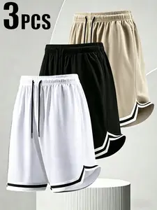 Men's Plus Size 3-Piece Set, Summer Outdoor Sports Basketball Shorts, Fitness Running Basketball Workout Shorts, Men's Athletic Wear, Activewear Shorts