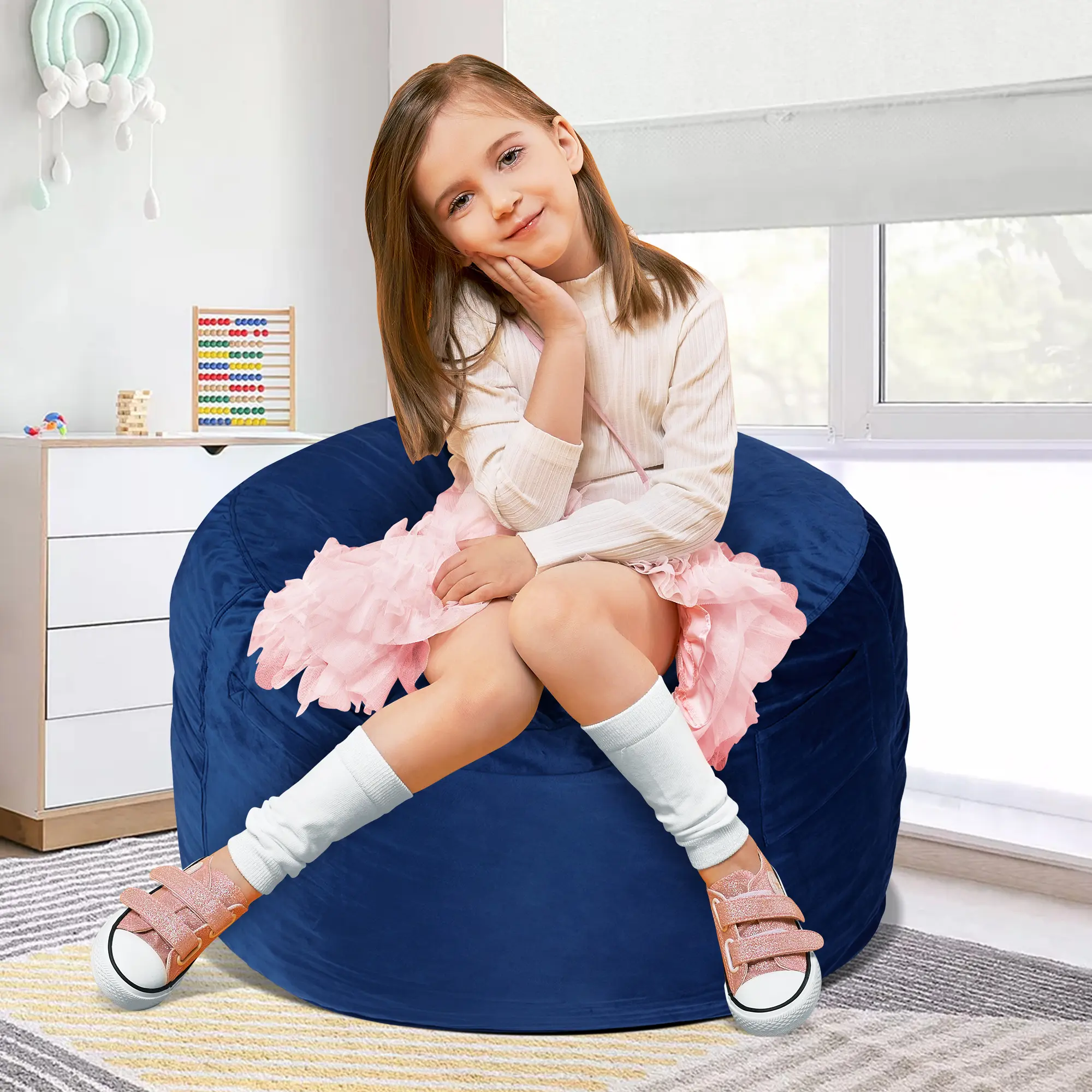 Hobestluk Bean Bag Chairs 2.5FT Bean Bag Chair with Memory Foam Filled & Machine Washable Cover,Beanbag Chair, Small Bean Bag Chairs for Playroom, Living Room, Bedroom