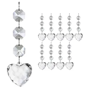 Romantic Clear Acrylic Heart Hanging Crystals Sparkling Pendants for Wedding Centerpieces Table Decoration, Bridal Shower, Valentine's Day, Christmas Tree Ornaments, DIY Chandelier Parts, Floral Arrangements & Elegant Event Party Props