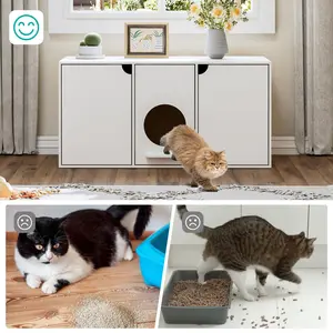 FUFU&GAGA 43 Inch Cat Litter Box Enclosure for 2 Cats, Modern Indoor Wood Cat Washroom Storage Cabinet Bench TV Stand End Table Furniture with 2 Shelves & Litter Catcher Box, White