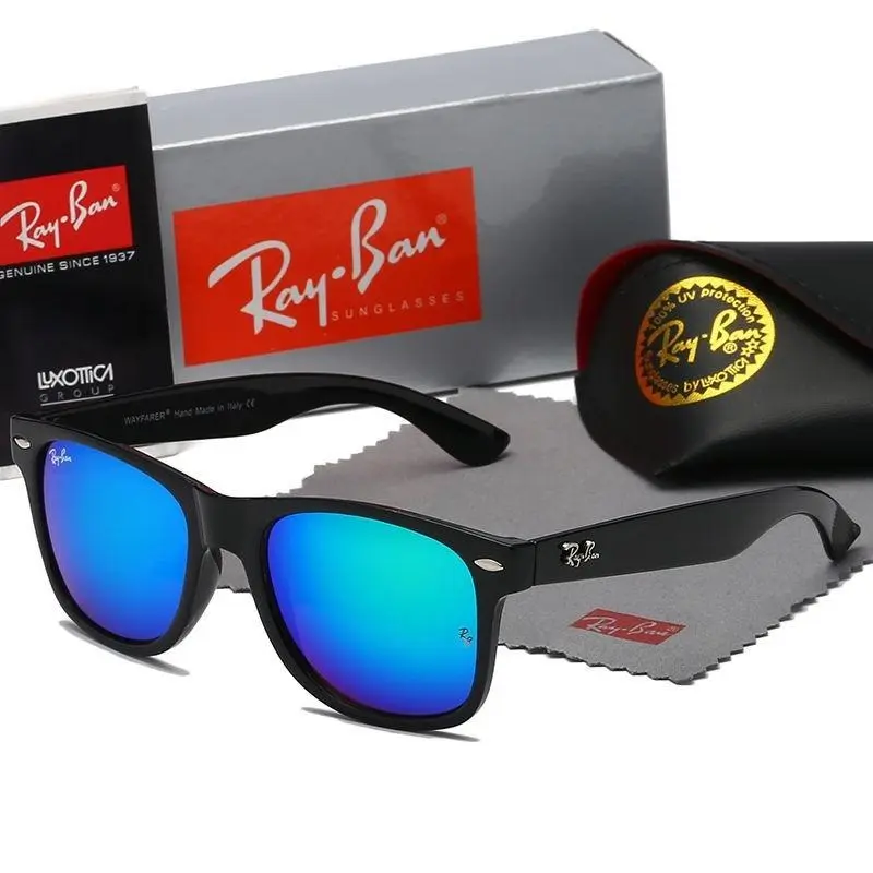 Classic Wayfarer Style Blue Mirror Sunglasses - Black Square Frame UV400 Unisex Eyewear Classic Wayfarer Style Blue Mirror Sunglasses - Black Square Frame UV400 Unisex Eyewear