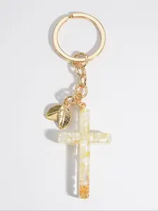 Boho Cross & Leaf Charm Keychain, Keychain Pendant,  Unique and Stylish Accessory for Everyday Use, Perfect Gift for Friends and Family