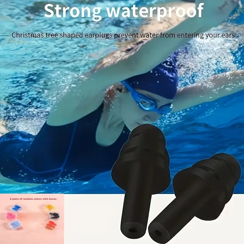 6 Pairs Silicone Earplugs, Reusable Ear Plugs, Waterproof Earplugs, Swimming Diving Training Gear, Comfortable and Durable, Ideal for Water Sports Enthusiasts, Swimming Accessories
