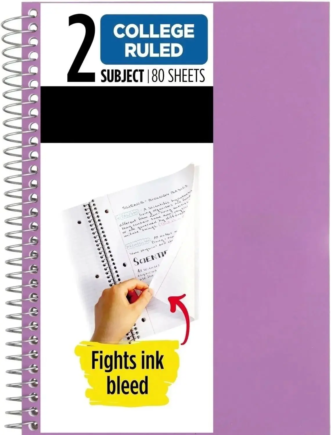 Spiral Notebook, 2 Subject, College Ruled, 9 1/2" x 6" 80 Sheets