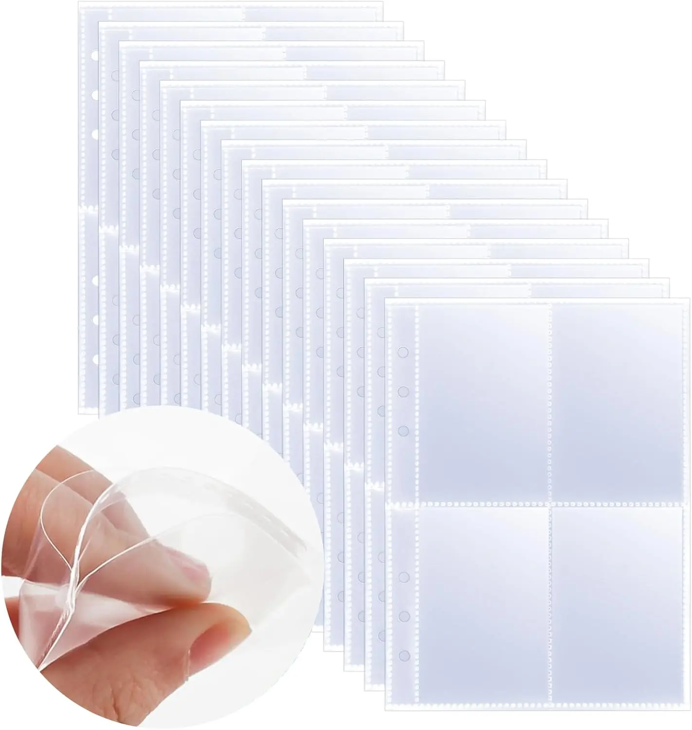 Photocard Sleeves 50 Pack 400 Pockets 6 Ring A5 Binder Sleeves 2.5x3.5 Inch Double-Sided 4 Pocket Page Protector for  Cards, Photos, Postcards