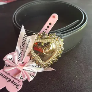 Juicy Couture Heart Buckle Belt with Pink Bow and Gold Heart Charm for Women Skin Repair