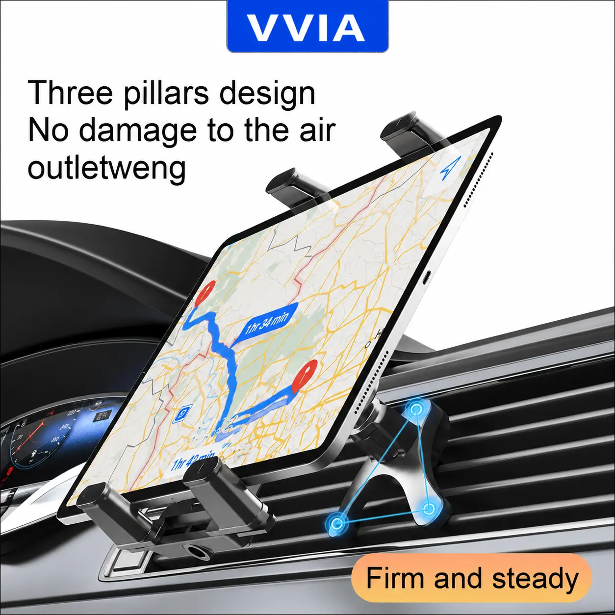 Car Air Vent Tablet Holder for Vehicles • Universal Mount Fits 7" to 12.9" Tablets Including iPad Pro, Mini, Air 2, Galaxy Tab • Also Holds 4" to 7" Phones with Folding Screens or Straight Panels