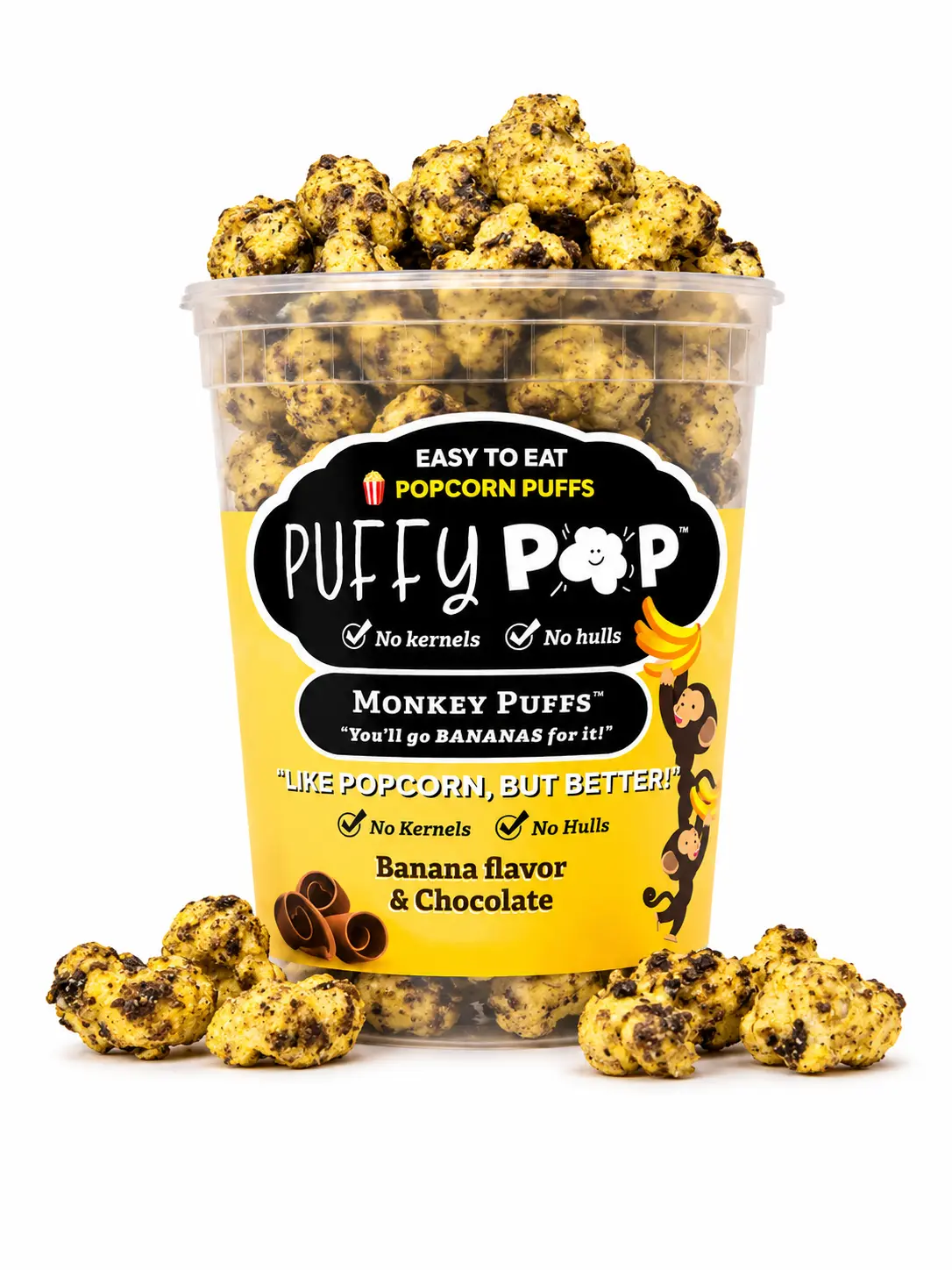 Monkey Puffs (GF) Puffy Pop Popcorn Puffs - No Kernels, No Hulls - Easy to Eat Snack