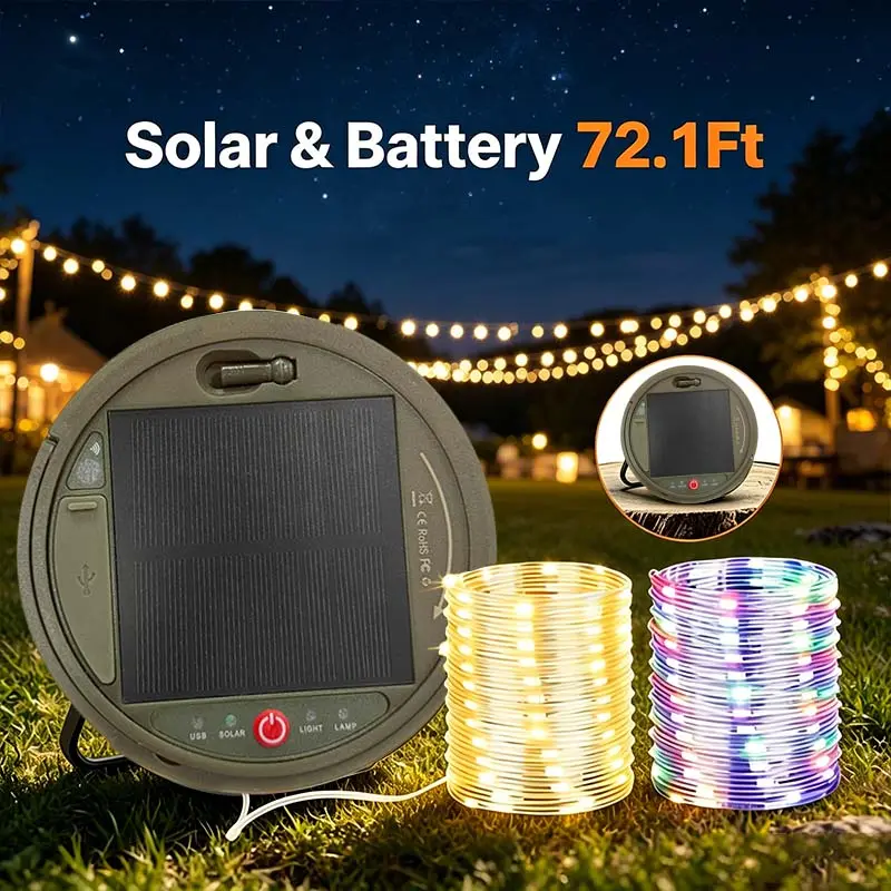 Solar Outdoor Lights Super Bright 72.1ft Retractable LED String Lights with 5400mAh Large Capacity Battery,  Patio, Garden, Yard, Party, Wedding, Holiday | Long-Lasting Warm Lighting, Weatherproof Decorative Lights for Backyard & Outdoor Gatherings