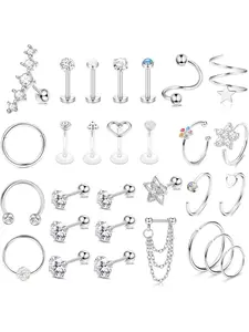 29PCS Helix Piercing Earrings for Women Surgical Steel Tragus Cartilage Earrings Stud Hoop Conch Piercing Jewellery CZ Barbell Piercing Nose Daith Septum Piercing 16G Body Piercing Jewelry