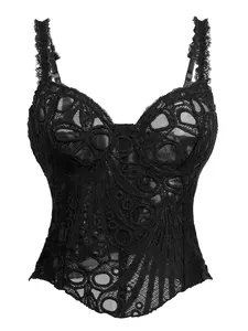 Corset Style Women's Underwear Bodice Top with Ruffled Bow Design, Back Tie Feature, Adjustable for Sexy Chic Look, Perfect for All Season Wear