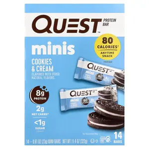 Quest Nutrition Minis Protein Bar, Cookies & Cream, 14 Bars, 0.81 oz (23 g) Each