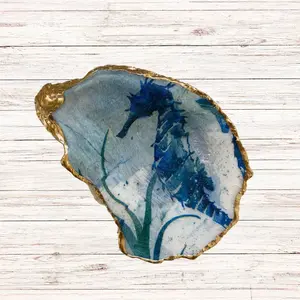 " Small Shy Seahorse " Decoupage Oyster Shell