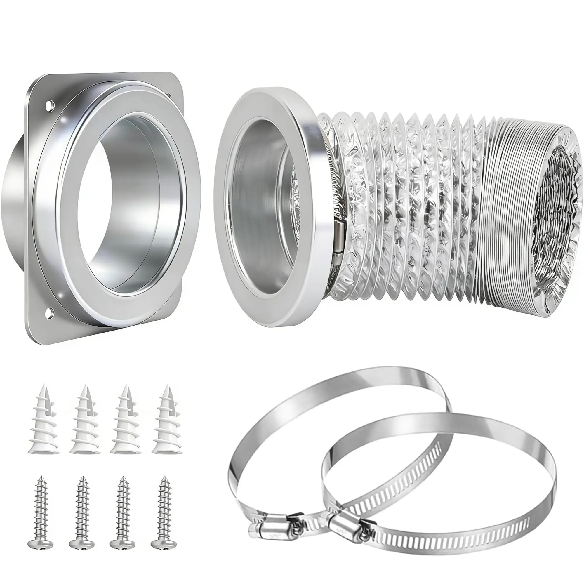 Magnetic Dryer Vent Coupler DV180 Sealed Hose Connector Set for Dryer Users - Easy-Clean Quick Connector, 2.6 ft 4 in Tubing, 2 Stainless Steel Clamps, Wall Mount Venting Adapter, Magnet Aligns Feature