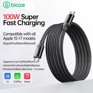 Biaze 100W Fast Charging USB-C to USB-C Durable Braided Cable 1GB High-Speed ​​Data Transfer Suitable For IPhone 17/16/15 Pro Max, MacBook Pro, iPad, Samsung and Huawei Smartphones