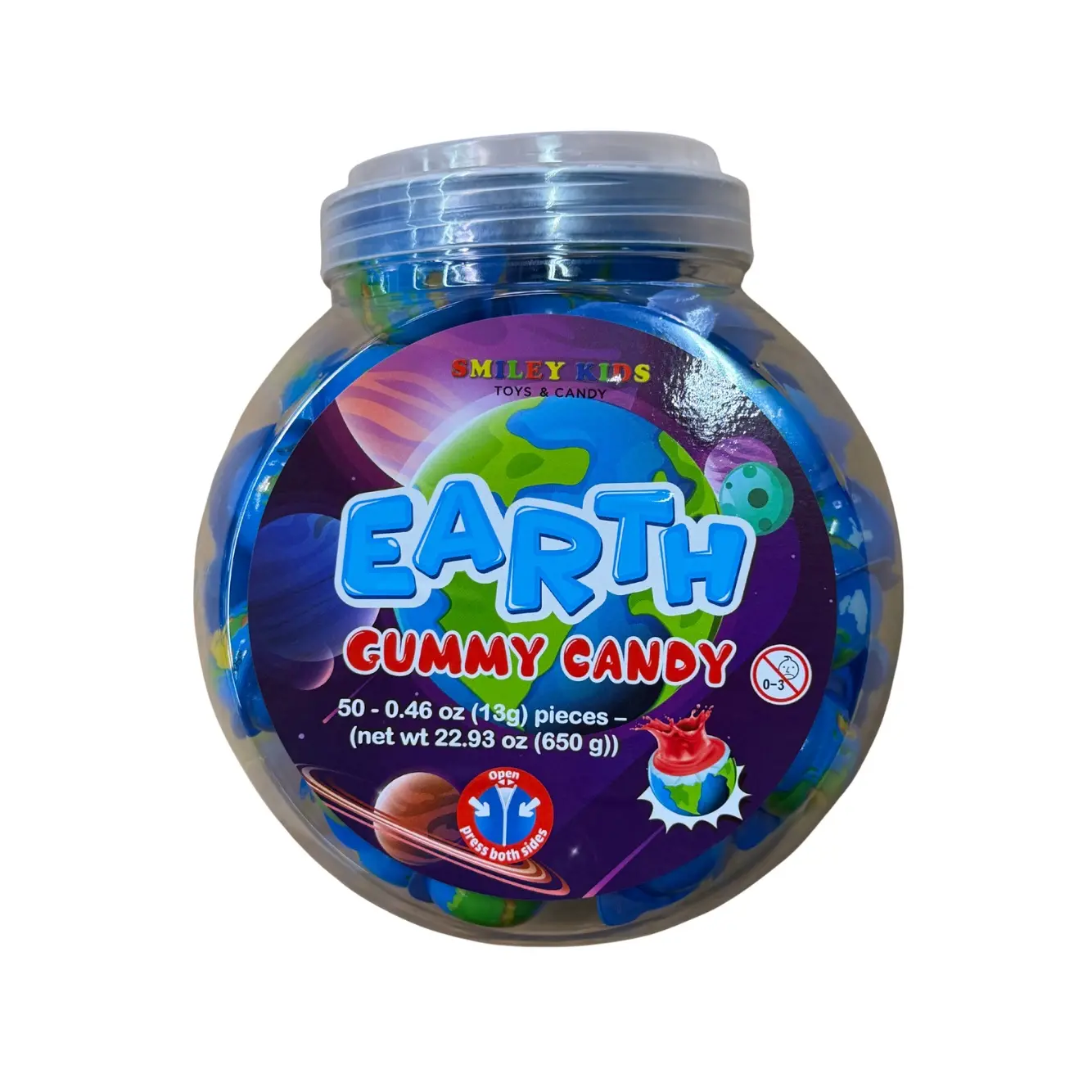 Smiley Kids Earth Gummy Candy 50 - 0.46 oz (13g) pieces (net. wt. 22.93 oz (650)) Chewy Soft Bites