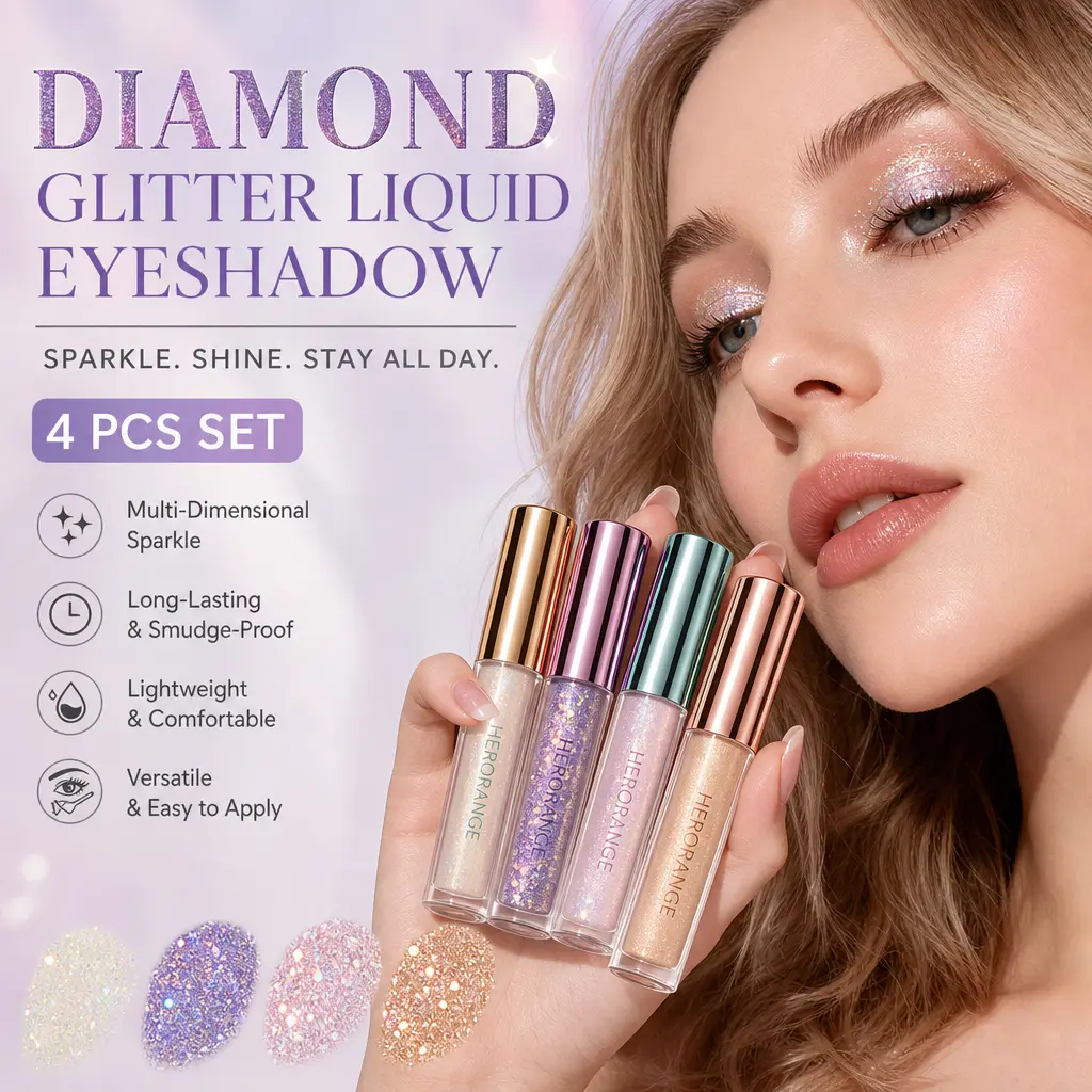 Beauty Glazed 4PCS Liquid Glitter Eyeshadow Set Sparkling Metallic Diamond Shimmer Quick Drying Long Lasting Eye Makeup Gift For Girls And Women - Chunky, Daily